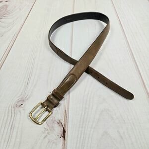 Vintage 90s Leather Belt Brass Buckle Brown Gold L/ XL